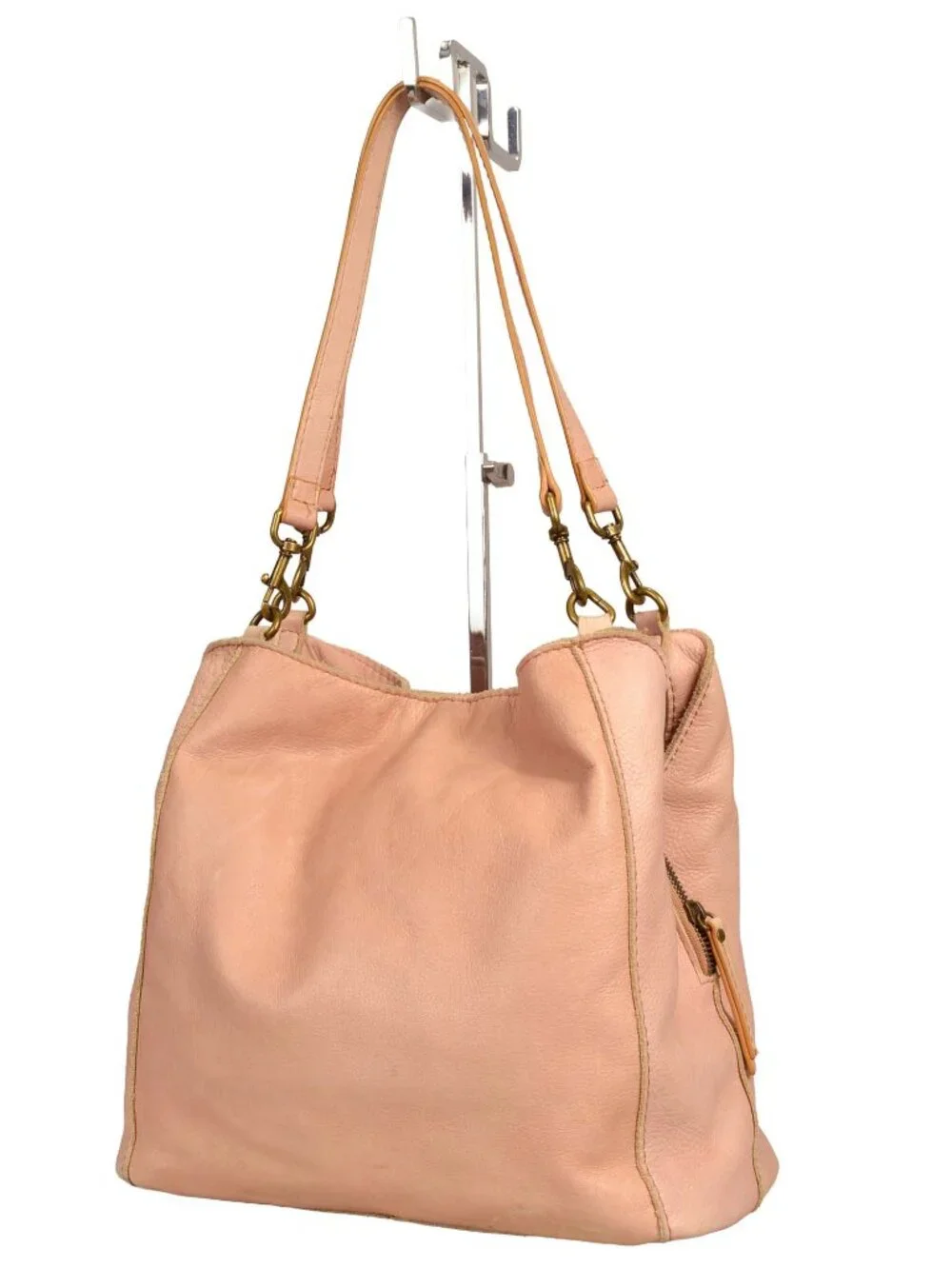 American Leather Co Pink Distressed Pebbled Leather Hobo Bag Purse